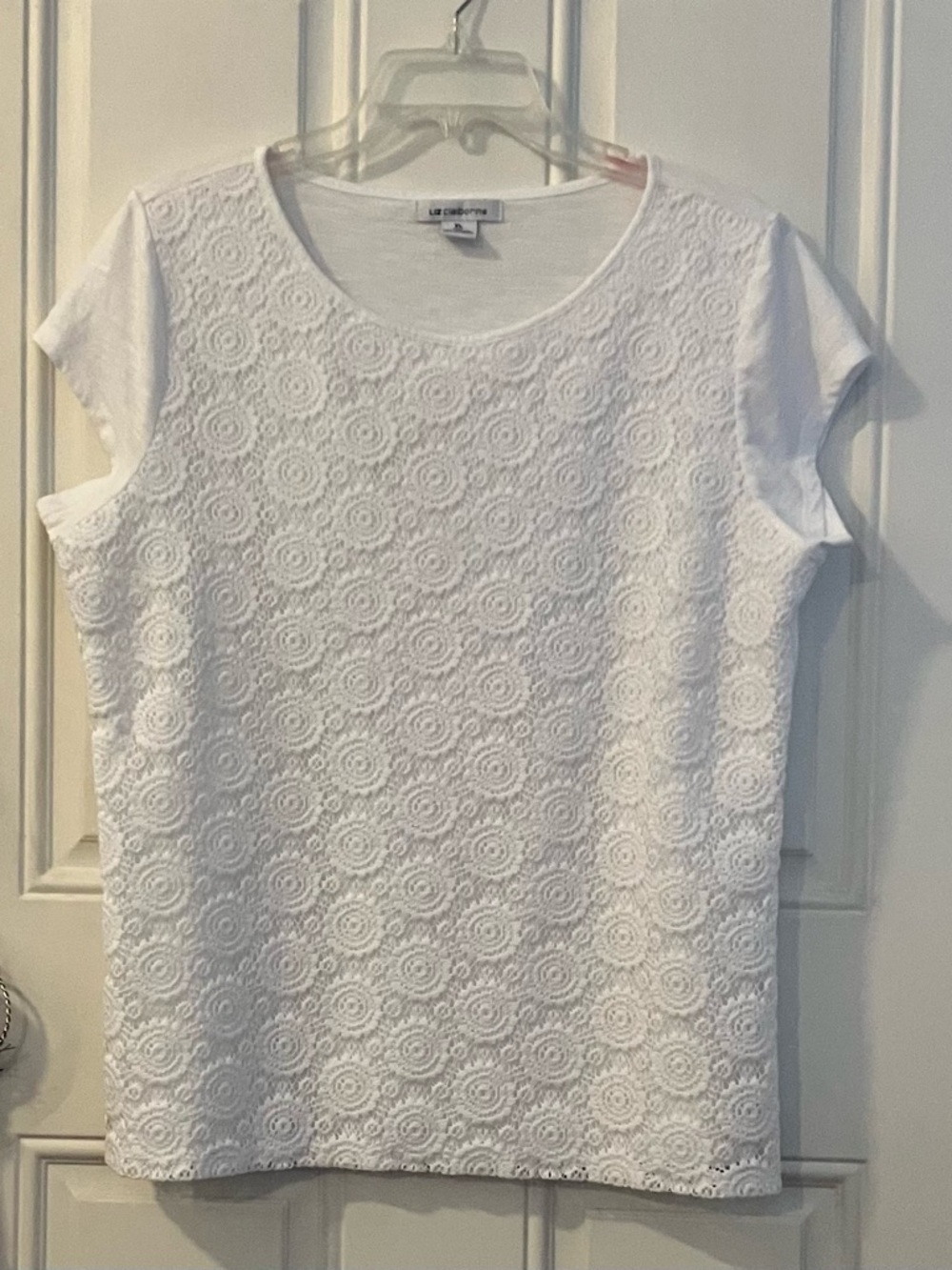 Liz Claiborne White Lace Short Sleeve Top
